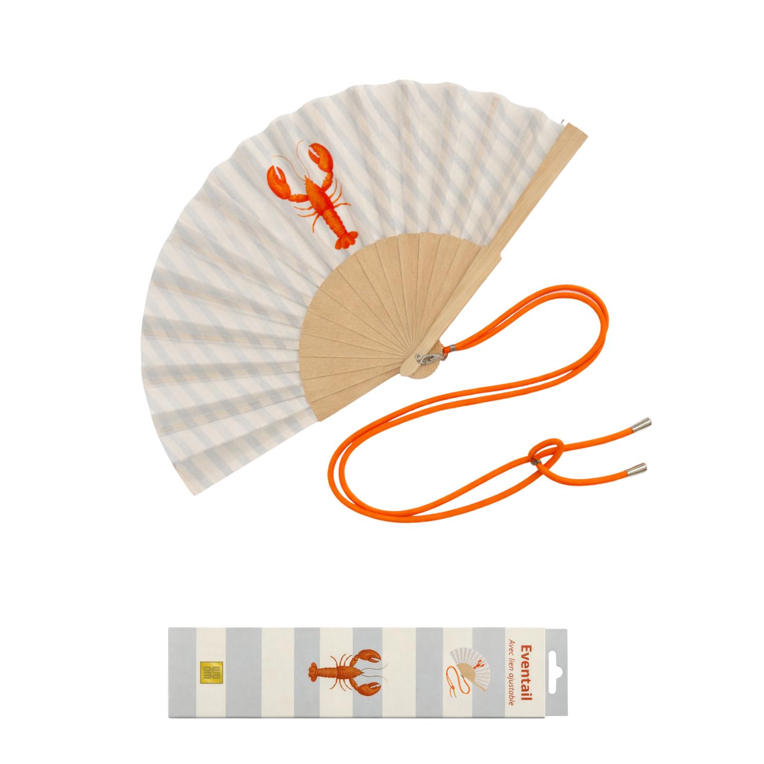 Éventail avec bandoulière motif homard livré dans une boîte cadeau