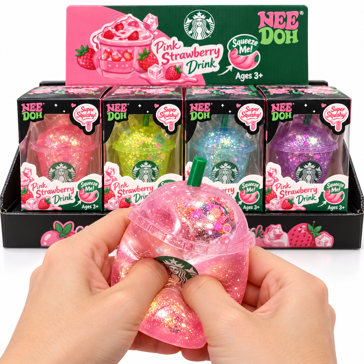 Squishy Cup à paillettes | Rose, bleu, violet et vert