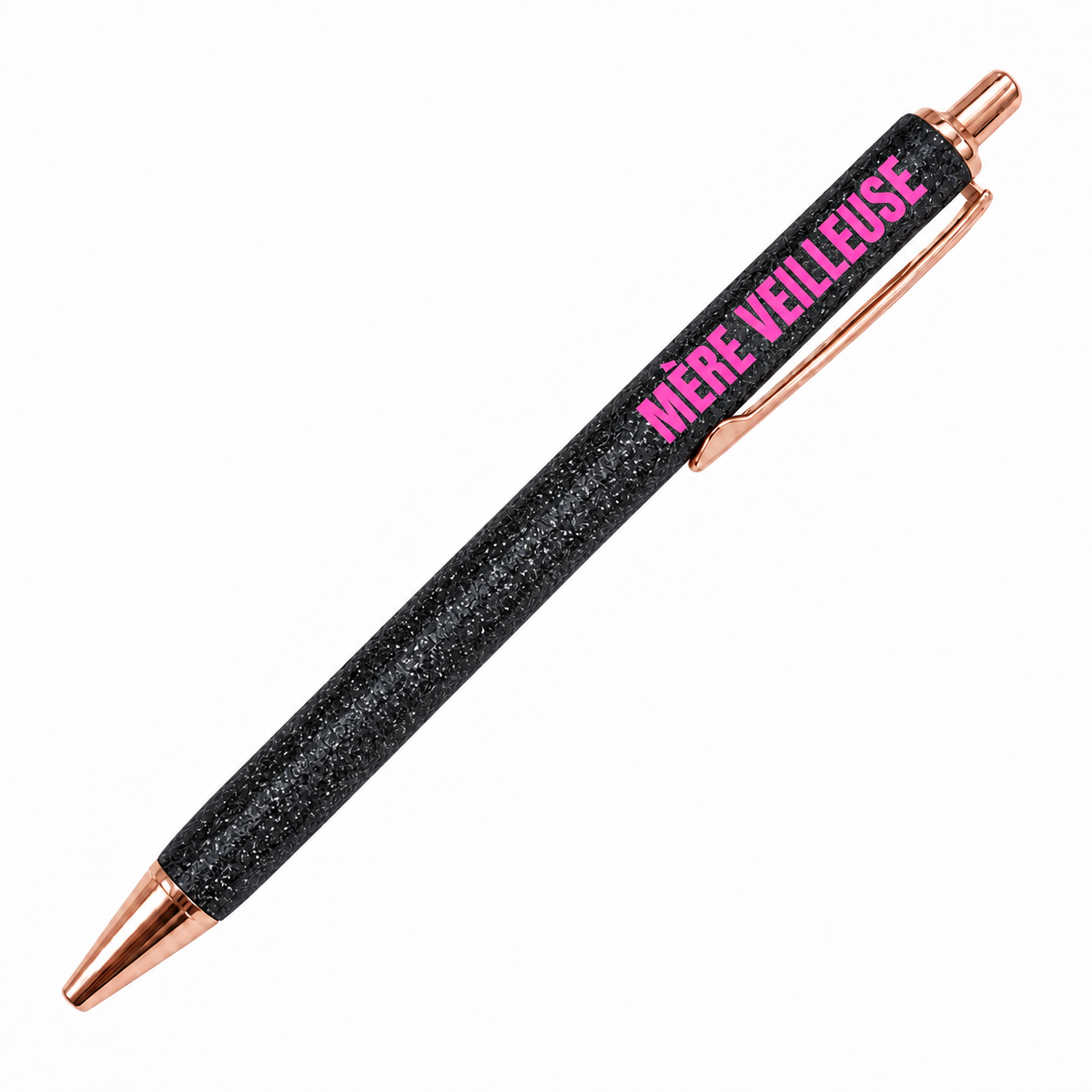 Stylo à Paillettes à Message MÈRE VEILLEUSE Noir