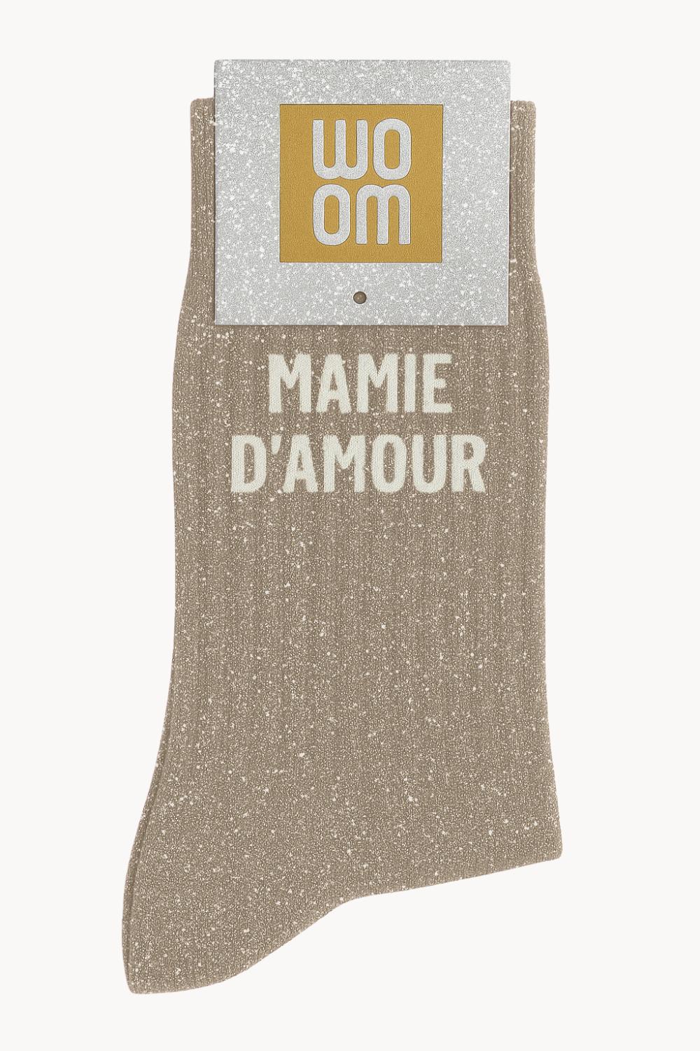Chaussettes à Paillettes à Message "Mamie d'Amour" - Beige