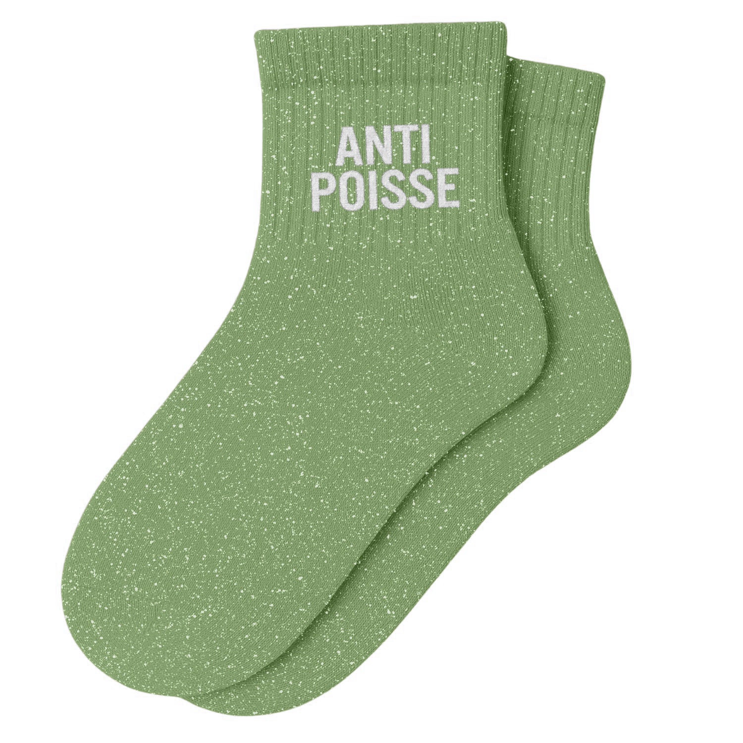 Chaussettes Courtes à Paillettes "ANTI POISSE" - Vert Amande