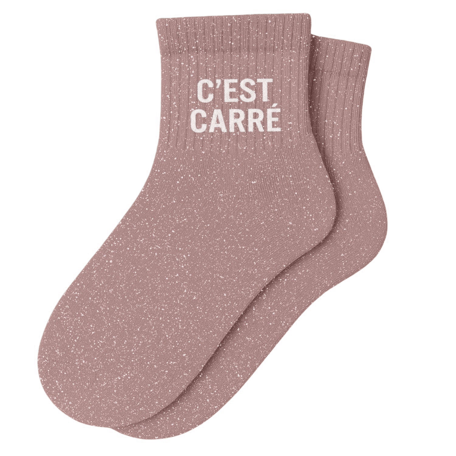 Chaussettes Courtes à Paillettes "C'EST CARRÉ " - Rose Gold
