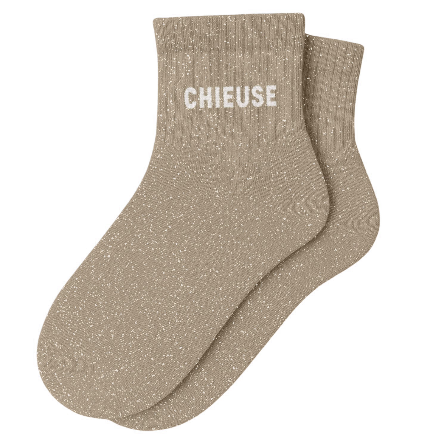 Chaussettes Courtes à Paillettes "CHIEUSE" - Beige