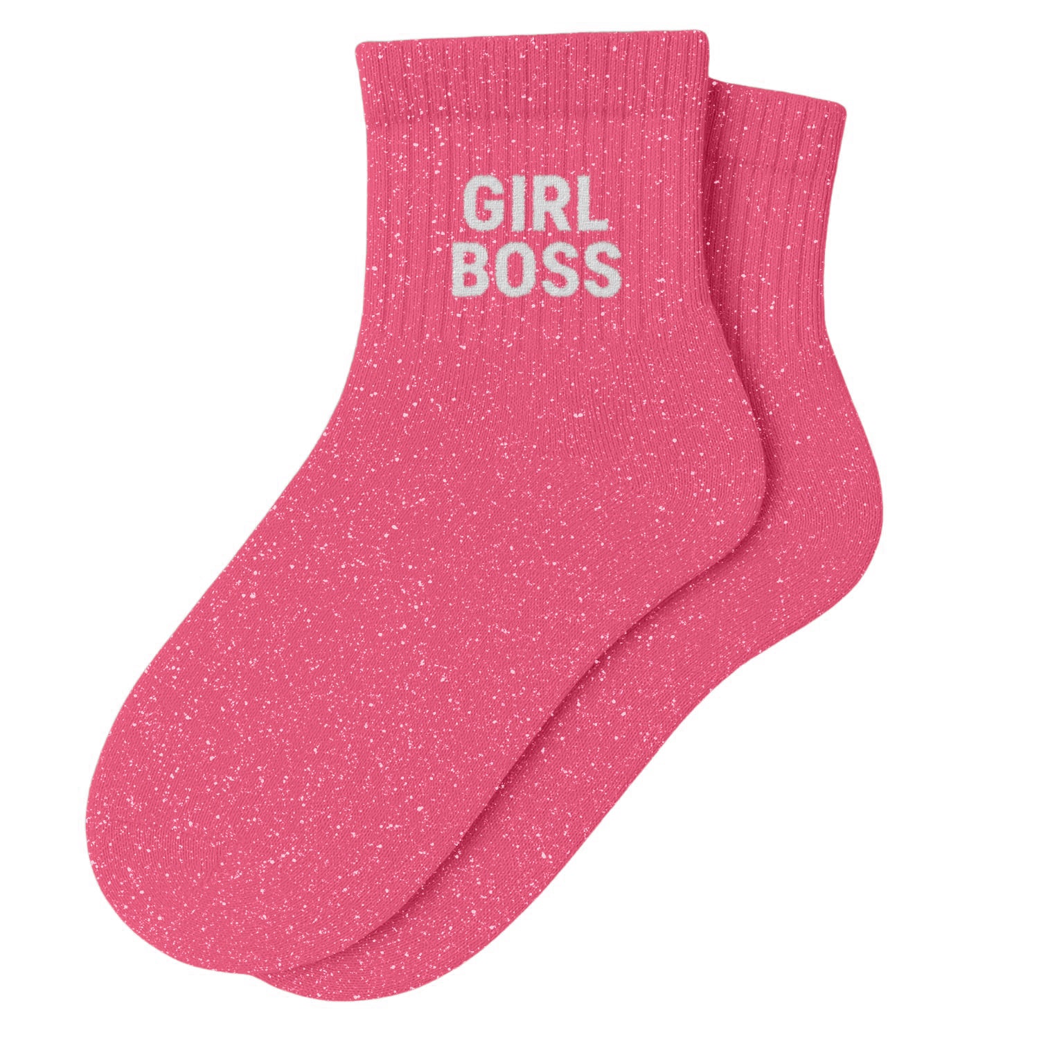 Chaussettes Courtes à Paillettes "GIRL BOSS" - Rose Bubble