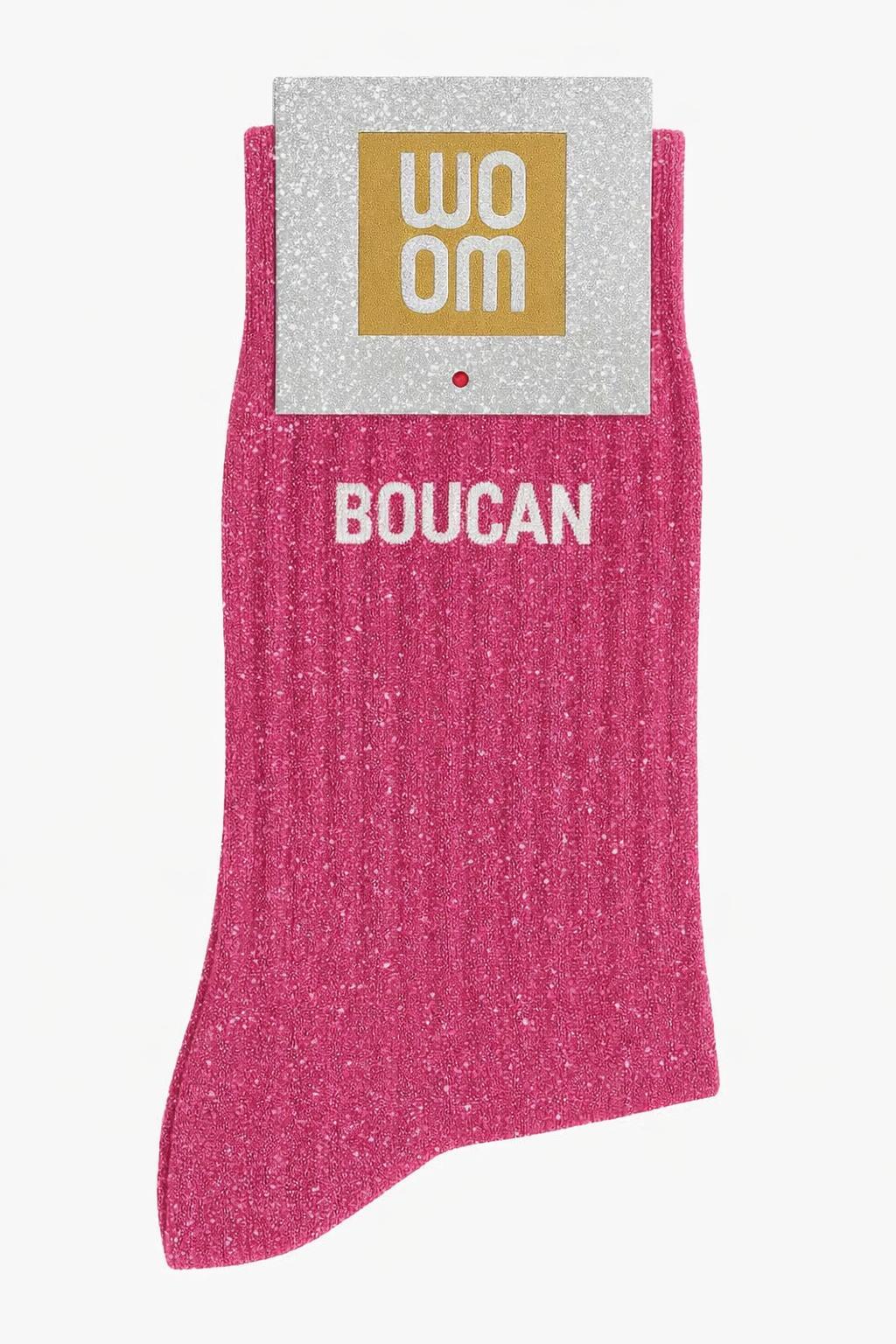 Chaussettes à Paillettes à Message "Boucan" - Rose Fuschia