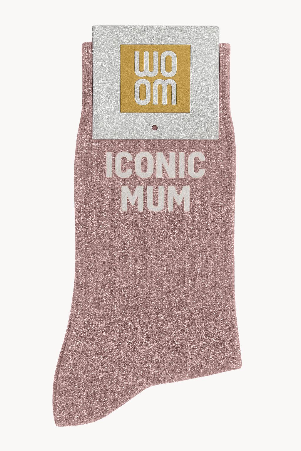Chaussettes à Paillettes à Message "Iconic Mum" - Rose Gold