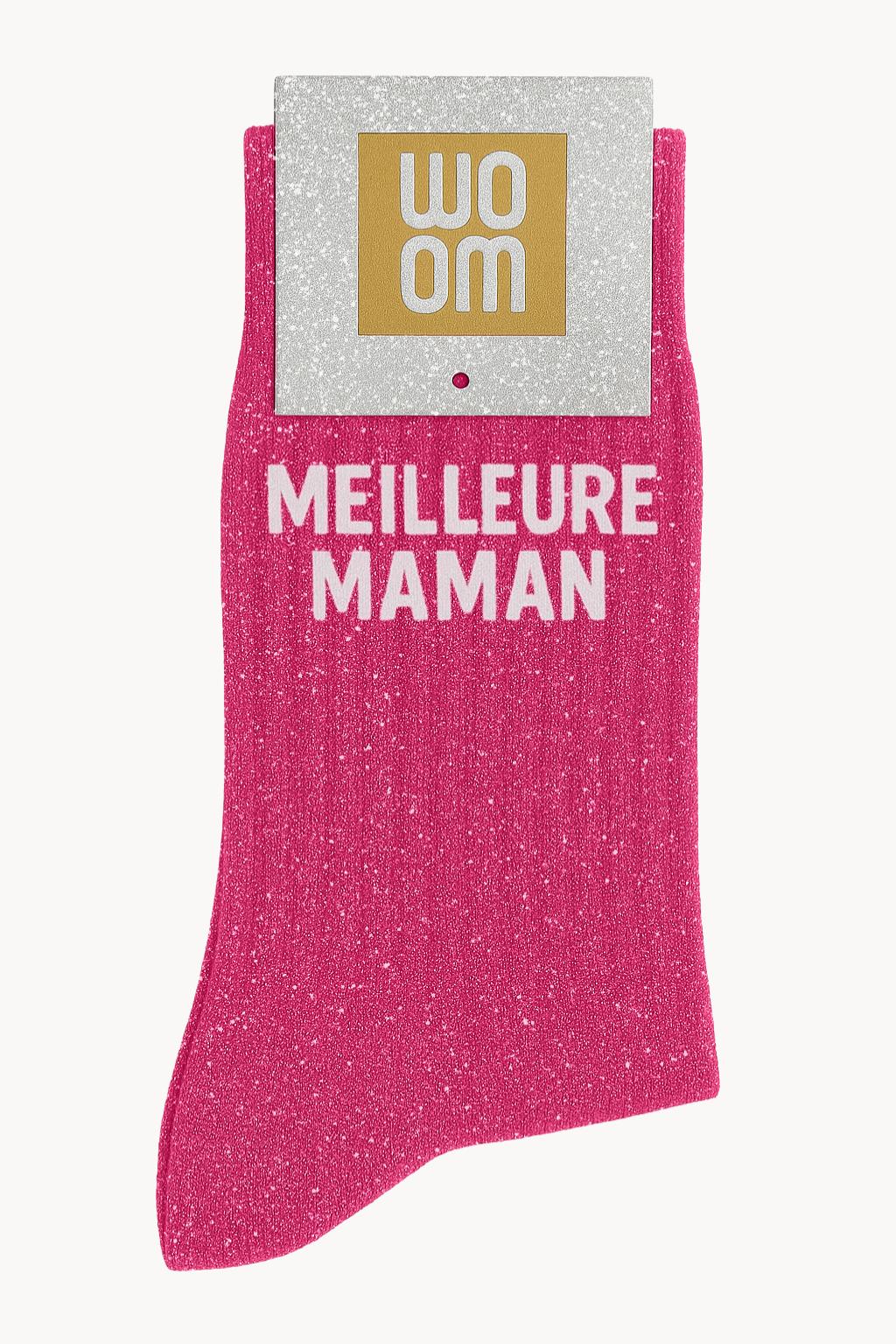 Chaussettes à Paillettes à Message "Meilleure Maman" - Fuchsia