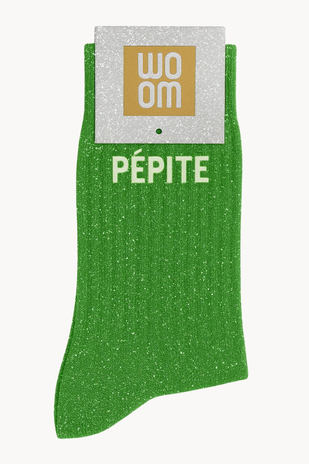 Chaussettes à Paillettes à Message "Pépite" - Matcha Green