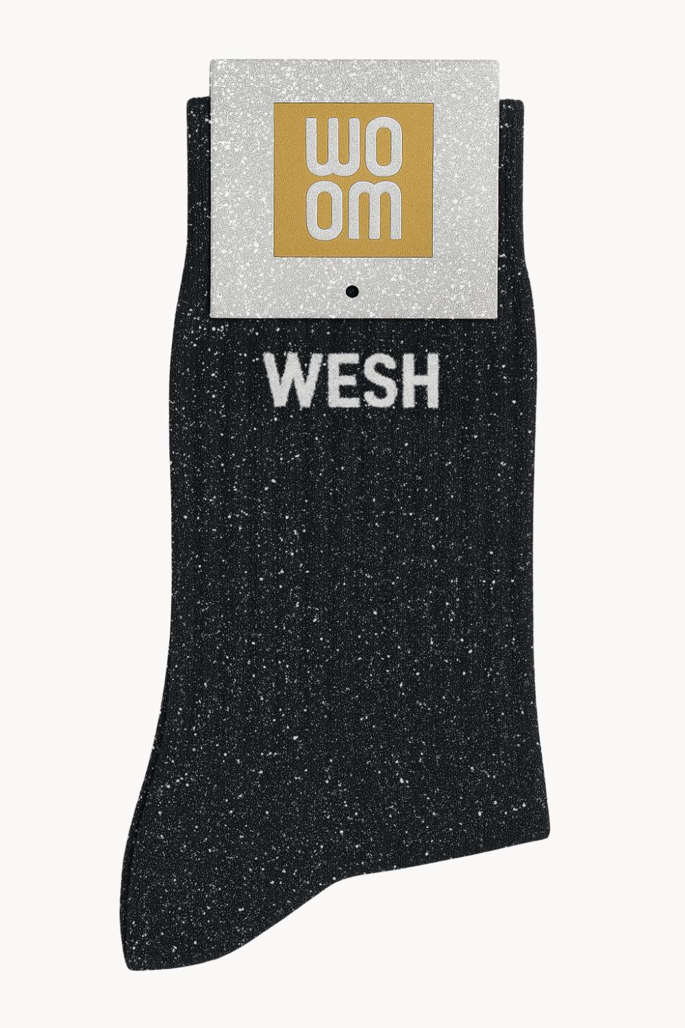 Chaussettes à Paillettes à Message "Wesh" - Noir