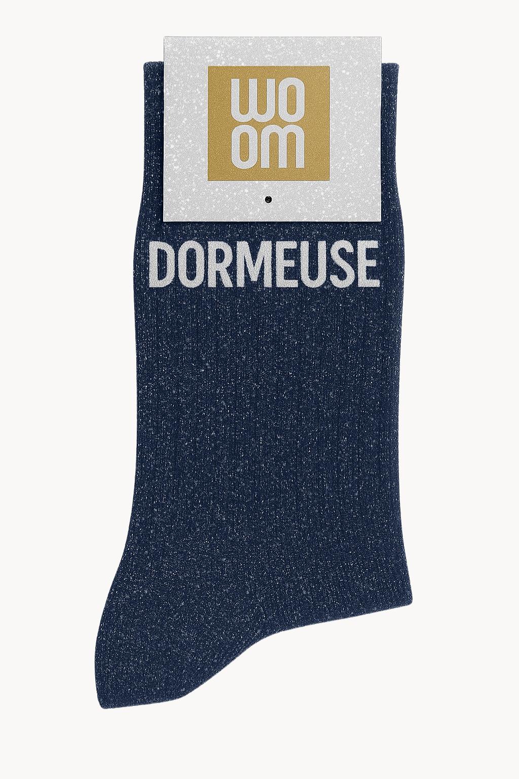 Chaussettes bleues à paillettes modèle  "Dormeuse"  - message drôle - cadeau rigolo femme - Woom