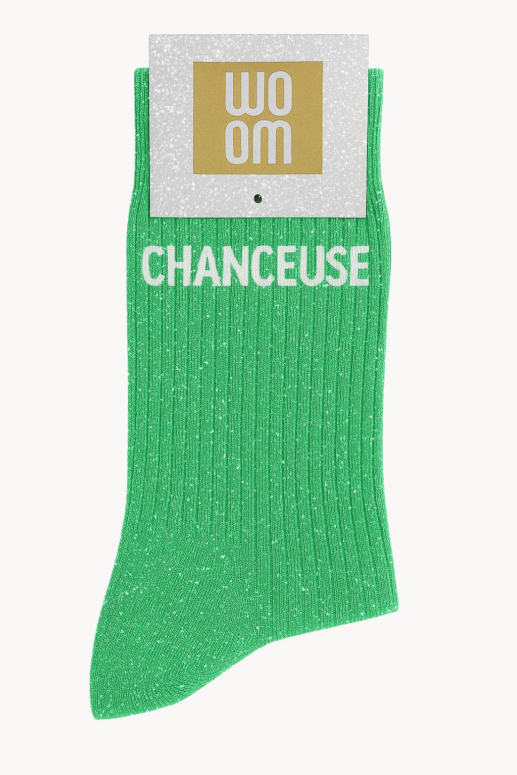 Chaussettes vertes à paillettes modèle  "Chanceuse"  - message drôle - cadeau rigolo femme - Woom