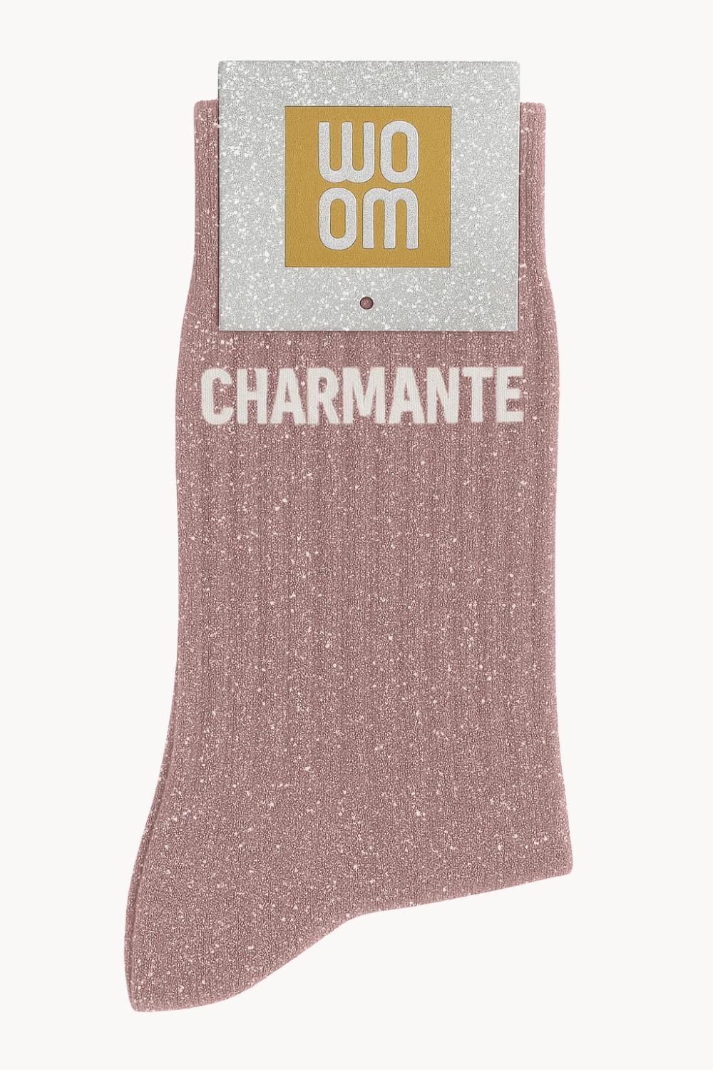Chaussettes à Paillettes à Message "Charmante" - Rose Gold
