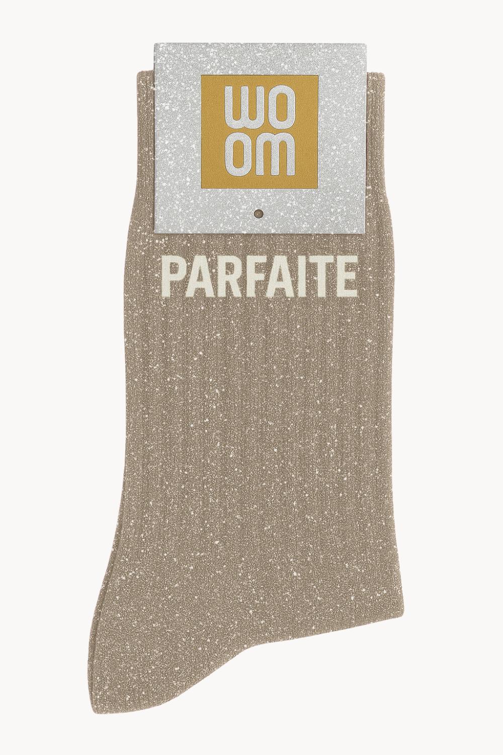 Chaussettes à Paillettes à Message "Parfaite" - Beige