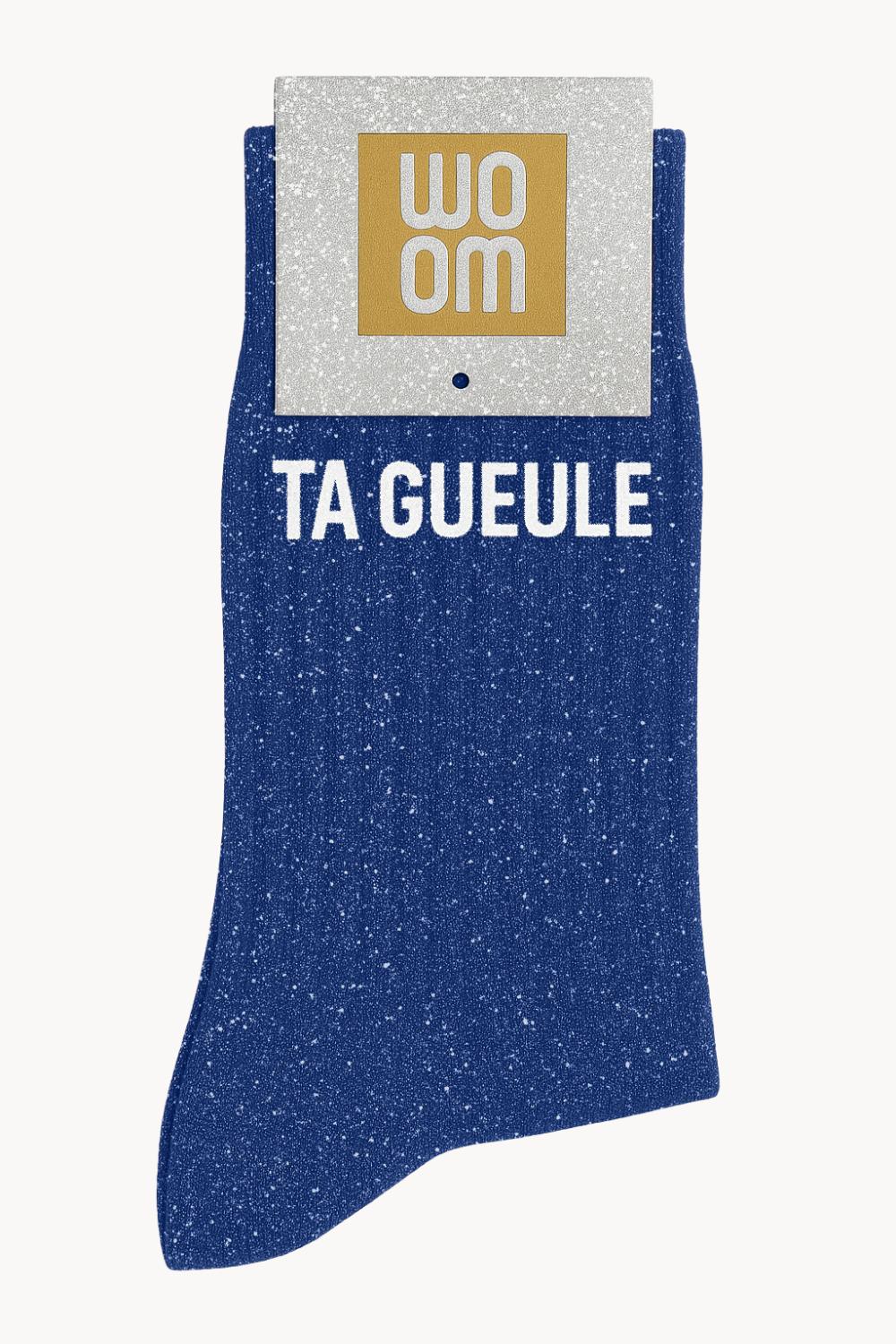 Chaussettes à Paillettes à Message "Ta Gueule" - Bleu Electrique