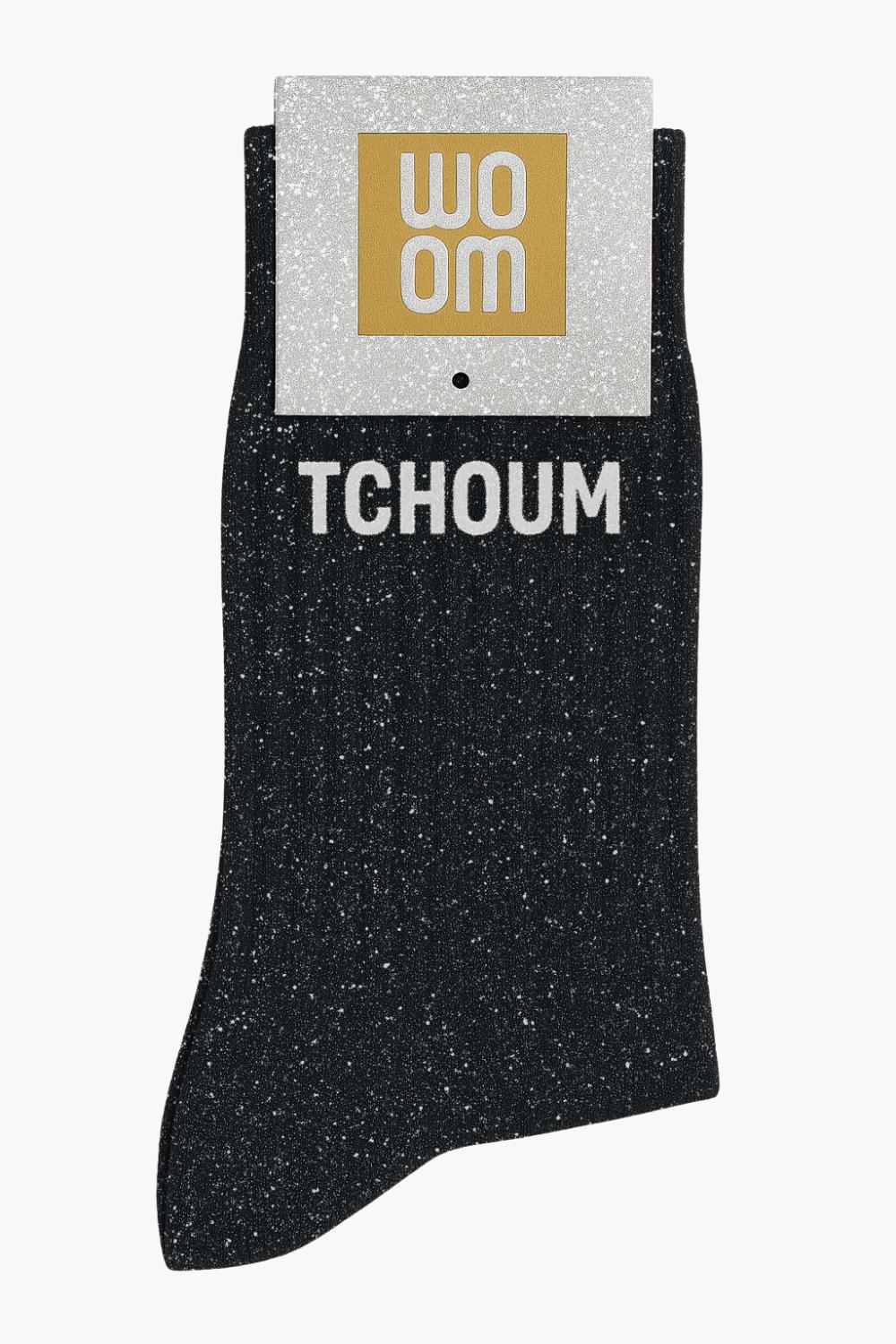 Chaussettes à Paillettes à Message "Tchoum" - Noir