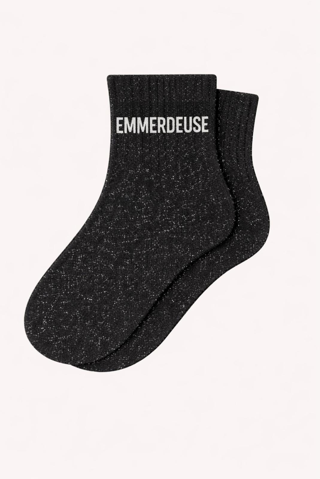 Chaussettes Courtes à Paillettes "EMMERDEUSE"- Noir