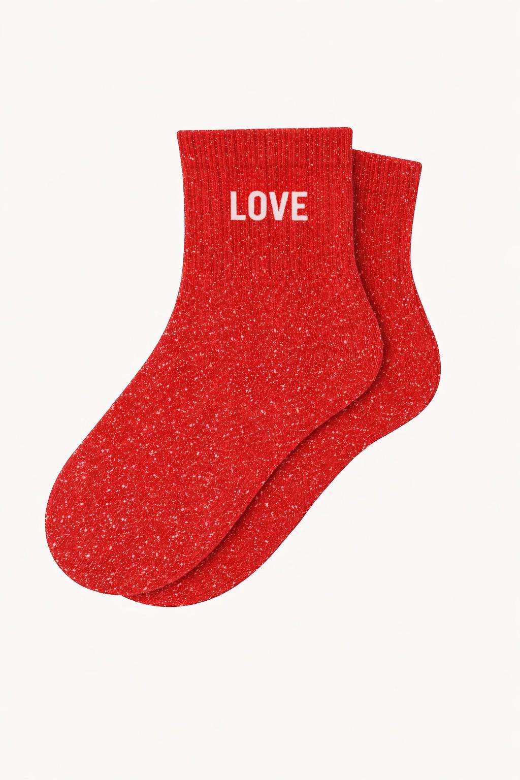Chaussettes Courtes à Paillettes "LOVE"- Rouge