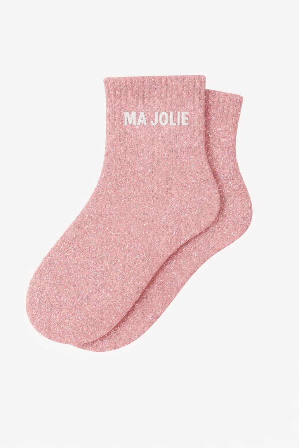 Chaussettes Courtes à Paillettes "MA JOLIE " - Rose