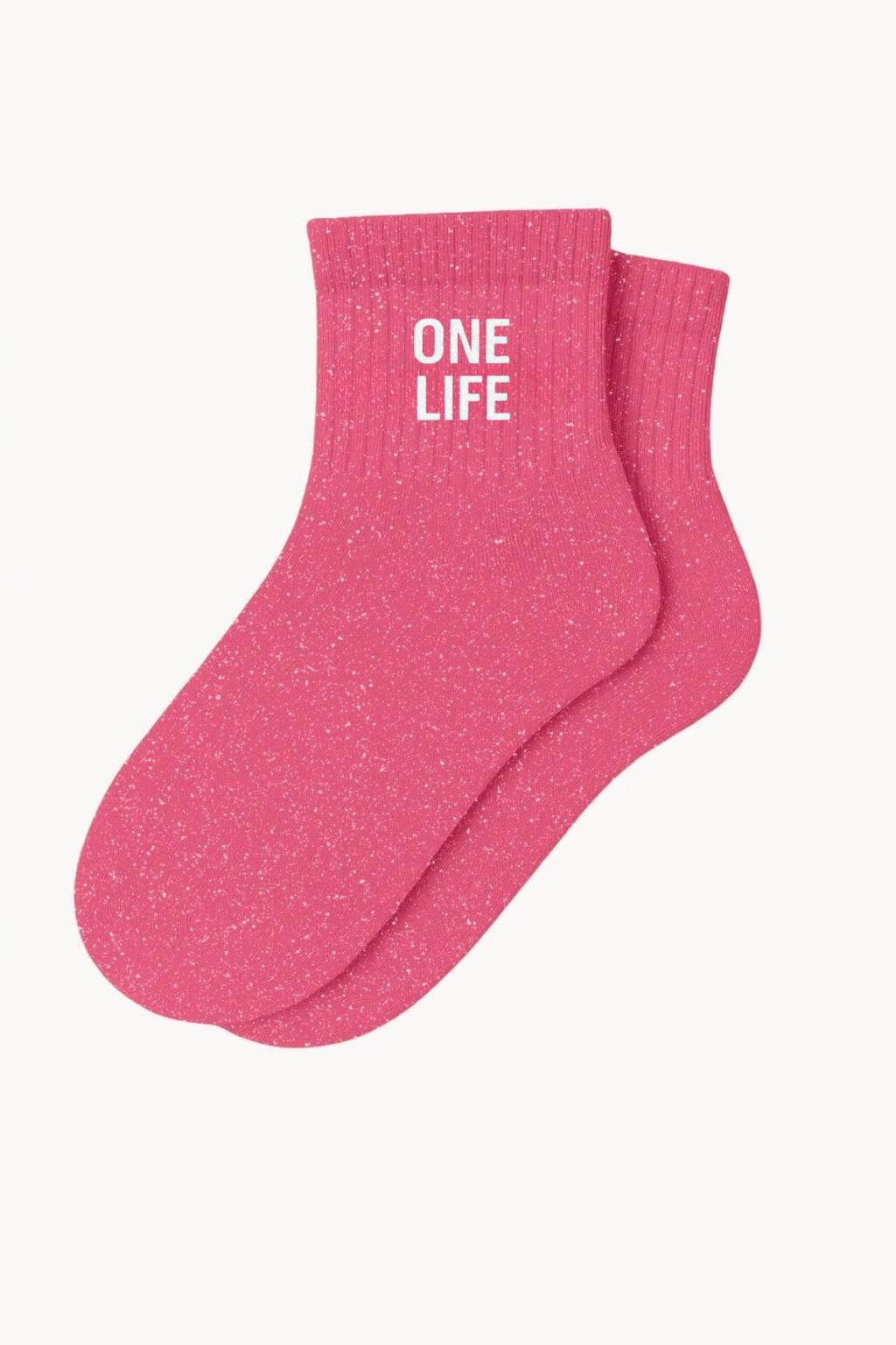 Chaussettes Courtes à Paillettes "ONE LIFE"- Rose Bubble