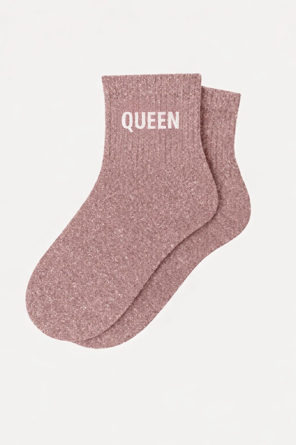 Chaussettes Courtes à Paillettes "QUEEN" - Rose Gold