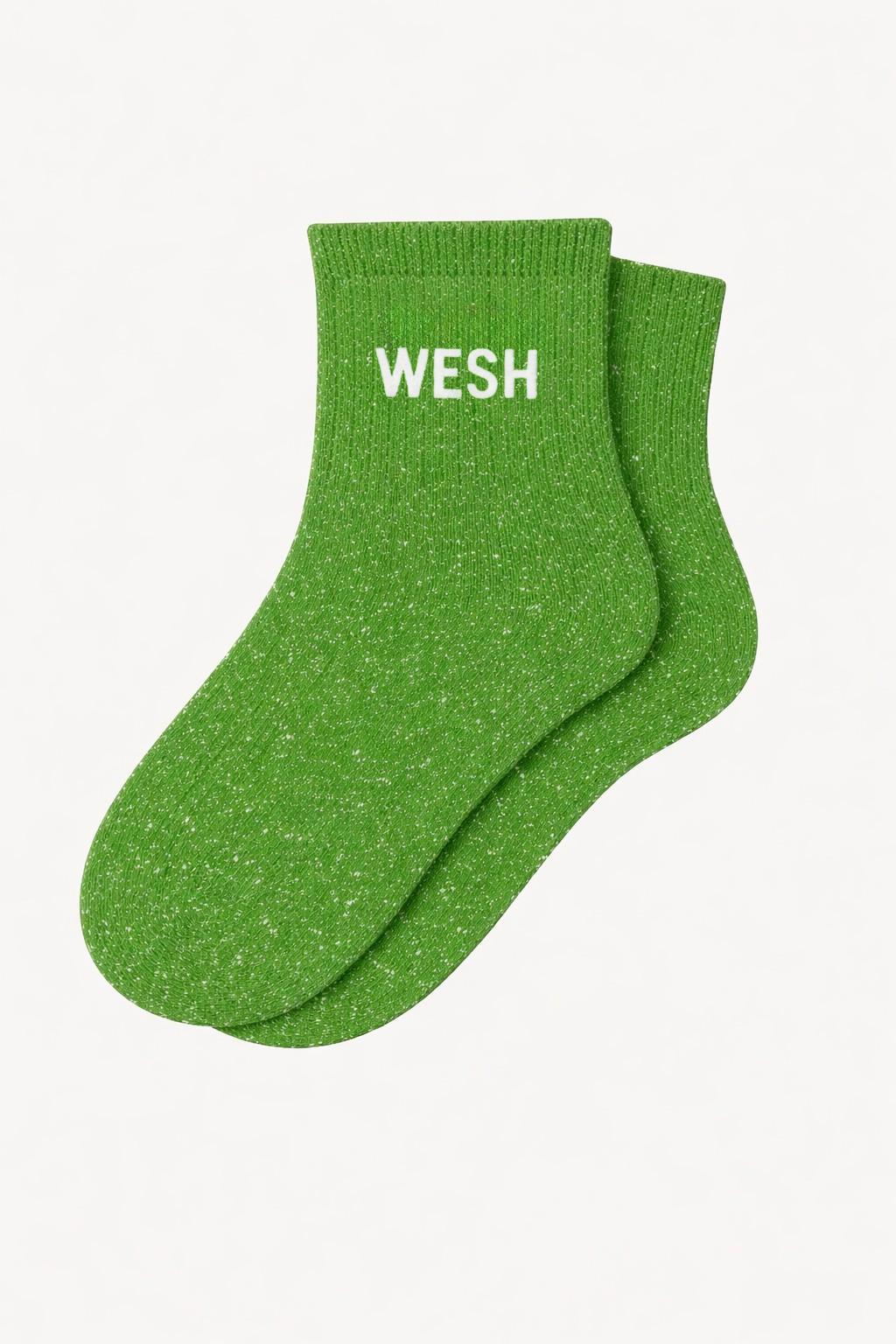 Chaussettes Courtes à Paillettes "WESH"- Matcha Glitter