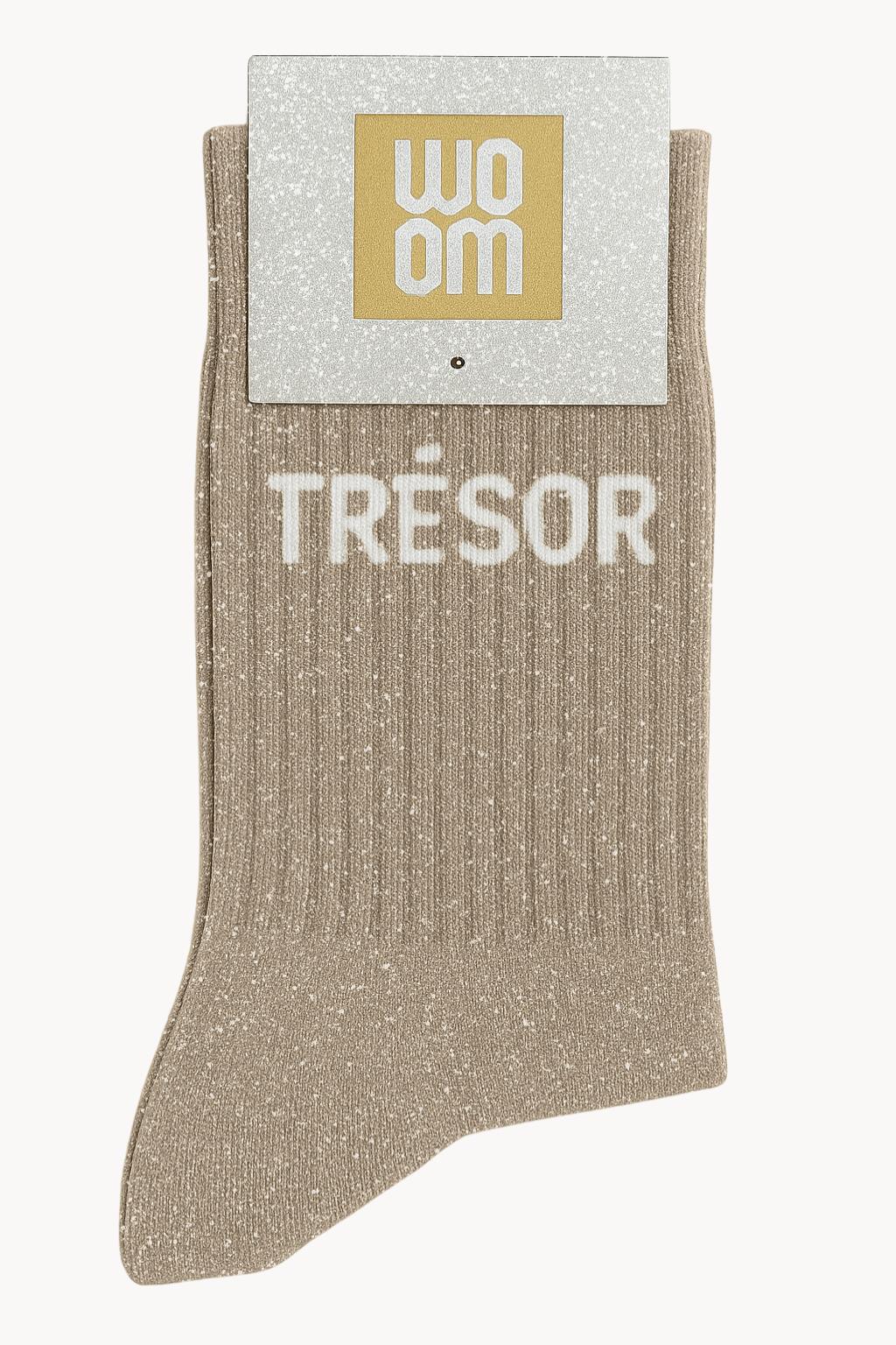 Chaussettes beiges à paillettes modèle  "Trésor"  - message drôle - cadeau rigolo femme - Woom