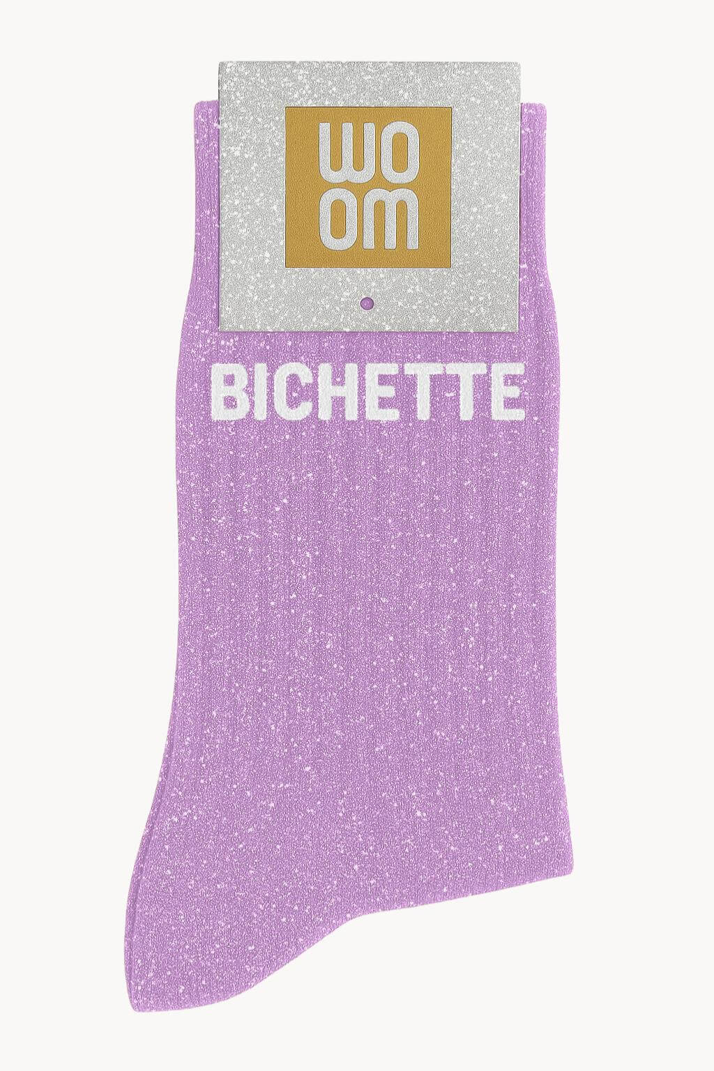 Chaussettes à Paillettes à Message "Bichette" - Lila Disco