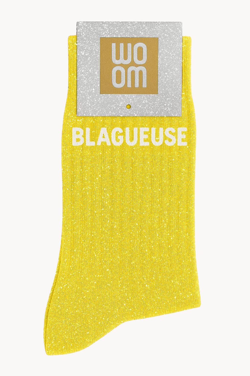 Chaussettes à Paillettes à Message "Blagueuse" - Jaune