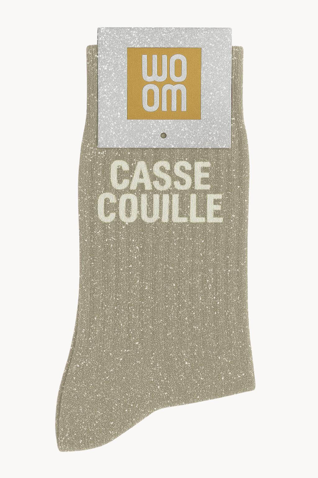 Chaussettes à Paillettes à Message "Casse Pieds" - Beige