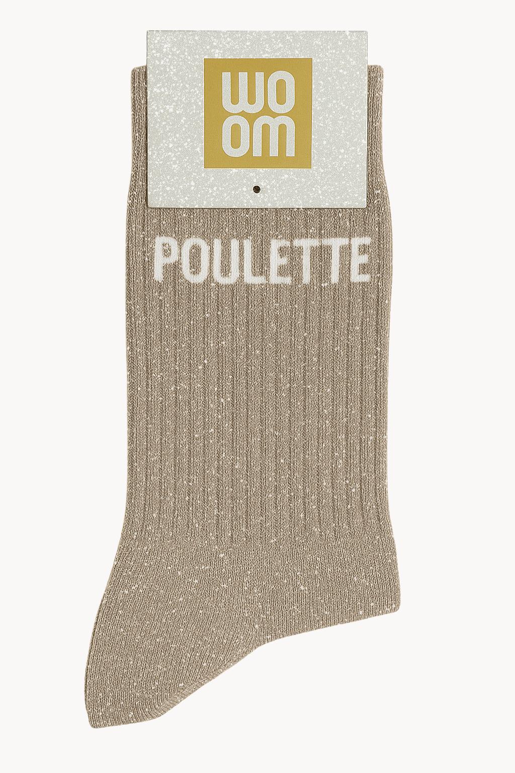 Chaussettes beiges à paillettes modèle  "Poulette"  - message drôle - cadeau rigolo femme - Woom