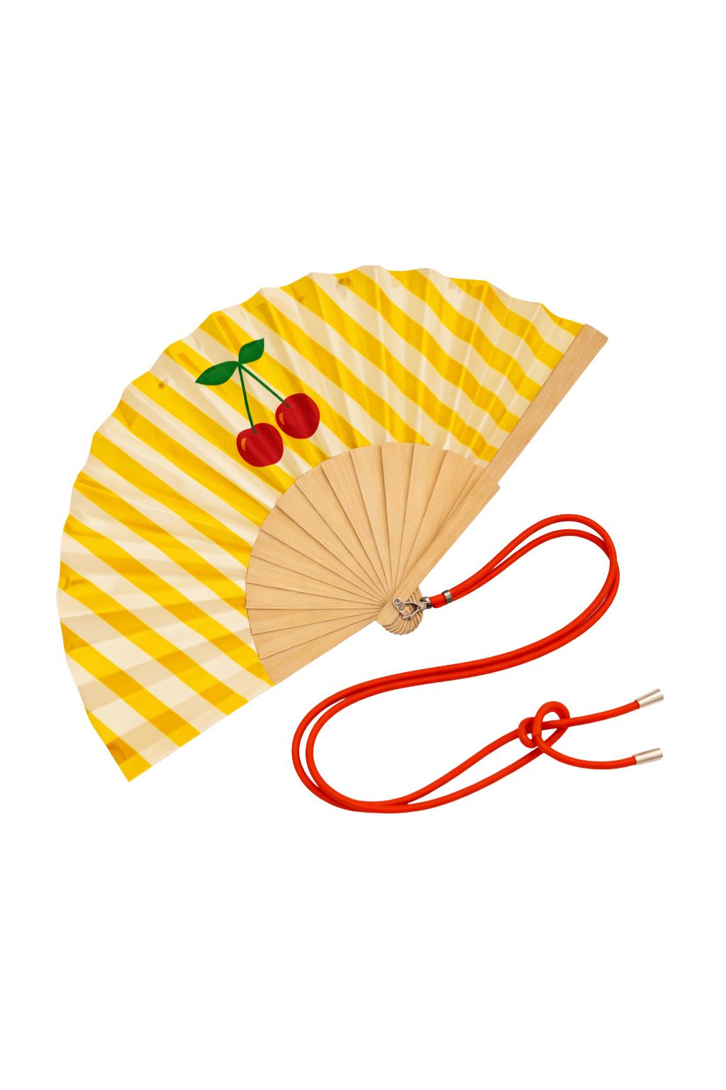 Éventail avec bandoulière motif cerises
