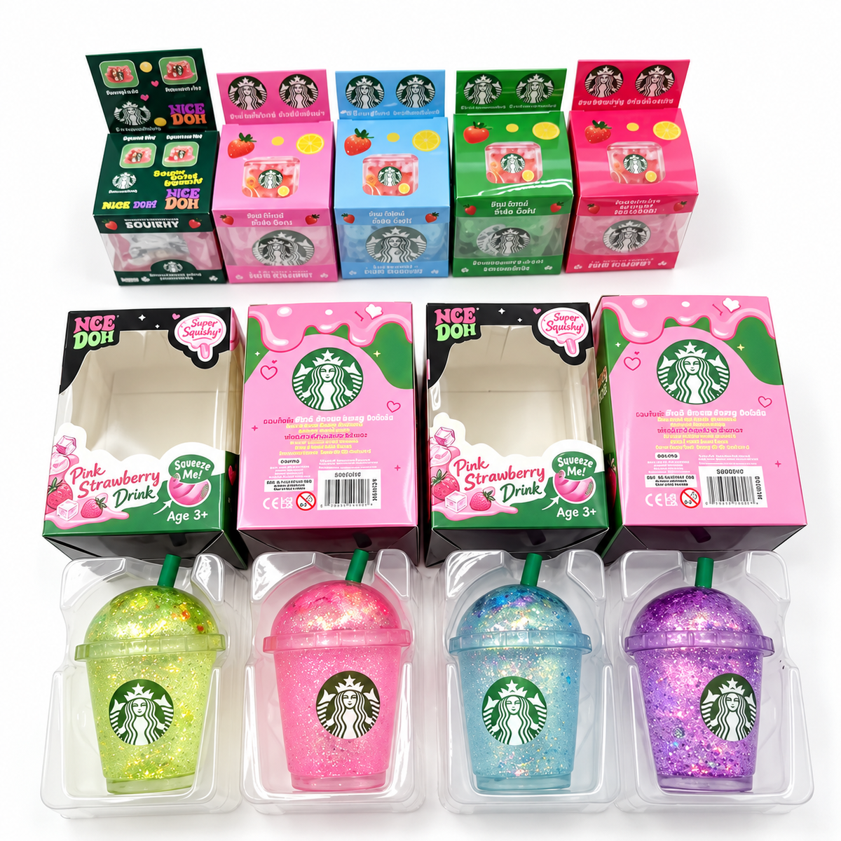 Squishy Cup à paillettes | Rose, bleu, violet et vert